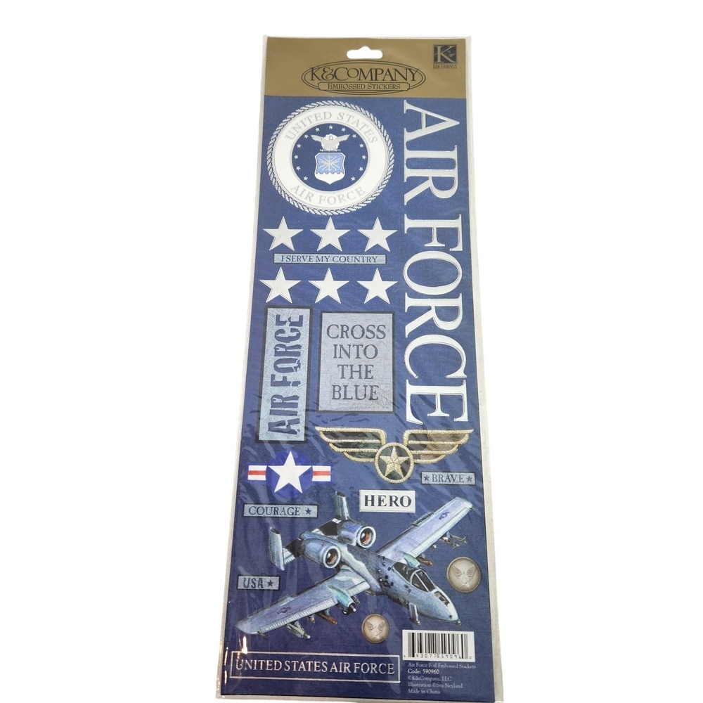 K & Company Air Force Foil Embossed Stickers Blue Military Scrapbook Craft Set